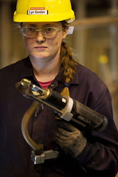 BAE Systems Govan: Apprentice fabricator Lyn Gordon with a nail gun