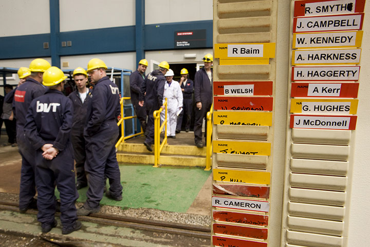 BAE Systems Govan: A clocking-in board keeps a safety record of those working on board ship 