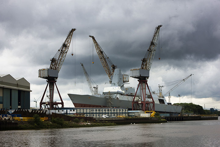 BAE Systems Govan: Workers on the Type 45 Destroyer HMS Duncan being prepared to be launched