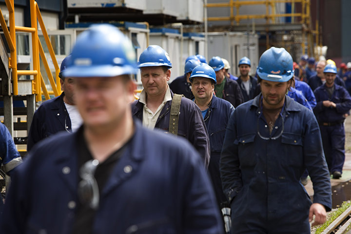 BAE Systems Govan: Contracted workers on a break at BAE Systems Govan dockyard