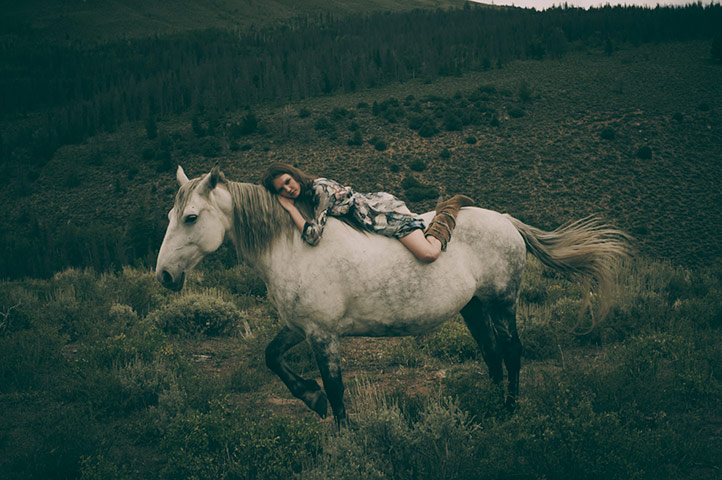 Ranch Fashion: Model on horse