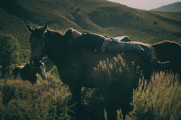 Ranch Fashion: Model on horse