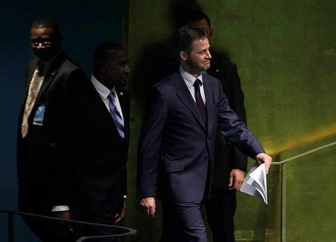UN Development Summit: Nick Clegg walks to the podium to address the summit