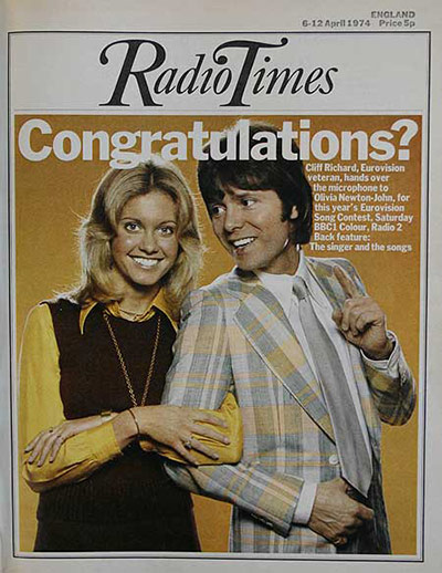 Radio Times - Cover 6th April 1974 - Cliff Richard Olivia Newton John