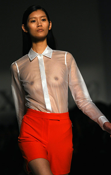 Milan: A model displays a creation as part of M