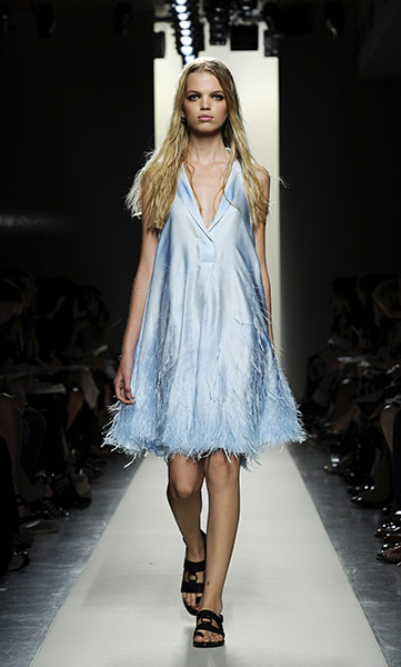 Milan: A model shows a creation part of the Bottega Veneta fashion collection