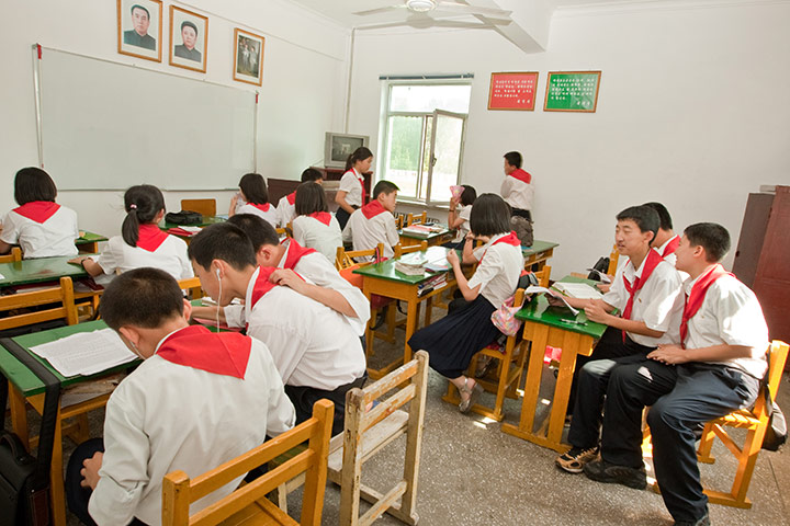 North Korea: School children, members of the Pioneers, the official youth organisation