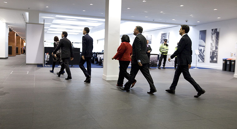 Labour party conference: The Labour leadership candidates walk towards the hall for the announcement