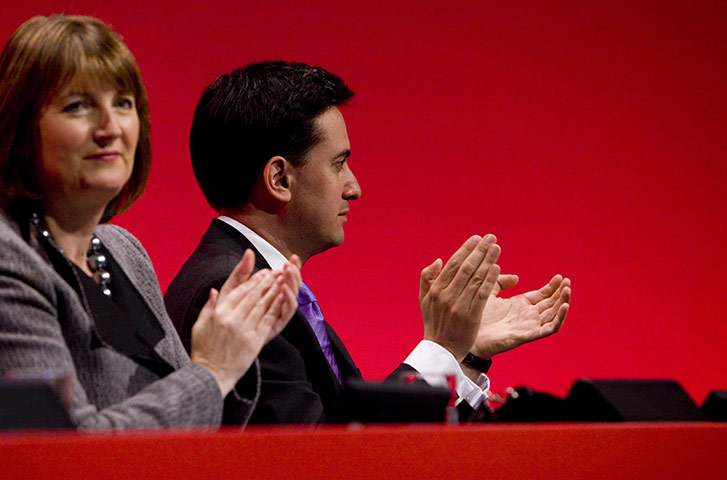 Labour party conference: Labour party leader Ed Miliband and deputy leader Harriet Harman applaud
