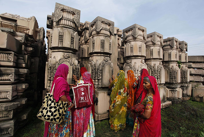 Ayodhya dispute: Hindu devotees look at pillars for a Ram temple in Ayodhya