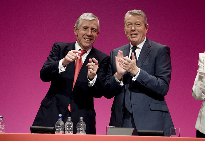 Labour conference: Jack Straw is applauded after his speech by Alan Johnson