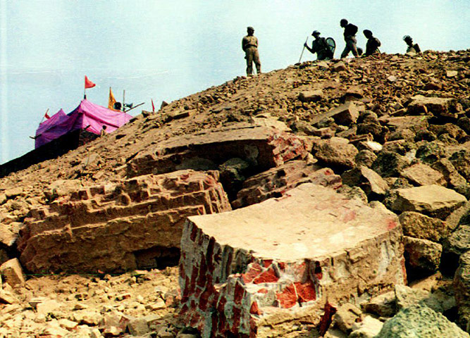 Ayodhya dispute: 8 December 1992: Paramilitary police position themselves in Ayodhya
