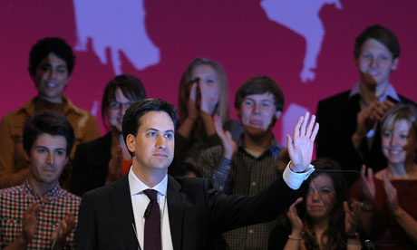 Ed Miliband waves after making his first speech as Labour Party leader