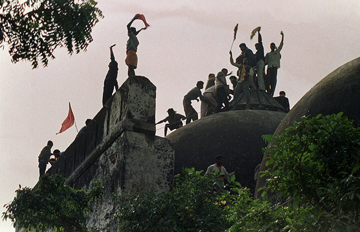 Ayodhya dispute: 7 December 1992: Hindu fundamentalists celebrate destruction of the mosque