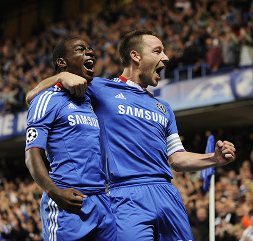 Champions League: Goalscore John Terry celebrates with Gael Kakuta