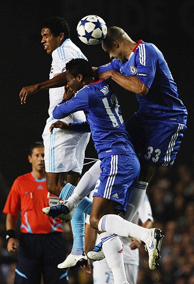 Champions League: Chelsea's Alex and Mikel challenge Olympique Marseille's Brandao