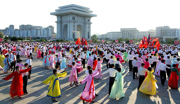 North Korea conference: North Koreans dancing in Pyongyang to celebrate the promotion of Jong-Un
