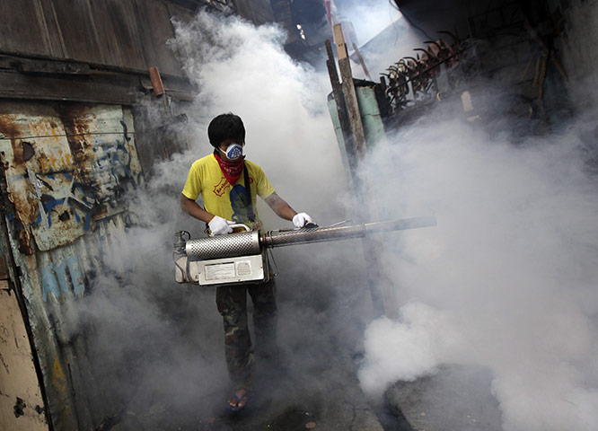 24hours Wed: Children cover their noses against thick smoke from anti-Dengue fumigation 