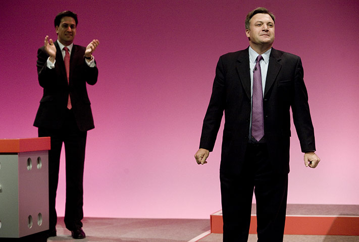 Labour party conference: Ed Miliband applauds Ed Balls, shadow Education Secretary, after his speech