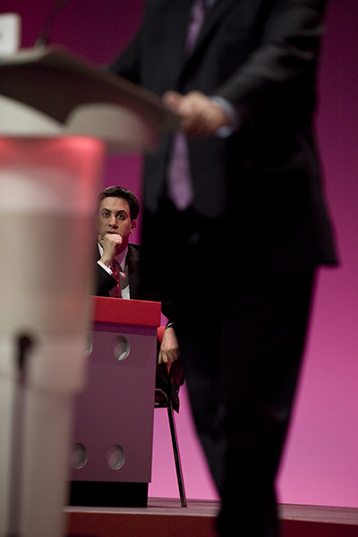 Labour party conference: Ed Miliband listens to Ed Balls, shadow Education Secretary