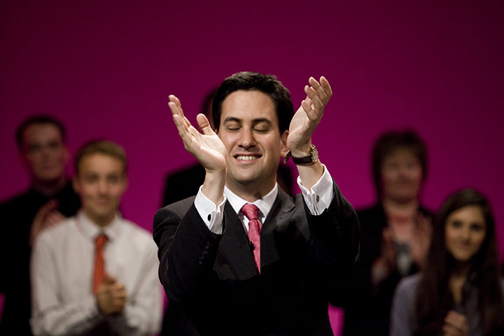 Labour party conference: Party leader Ed Miliband applauds during a Q&A session 
