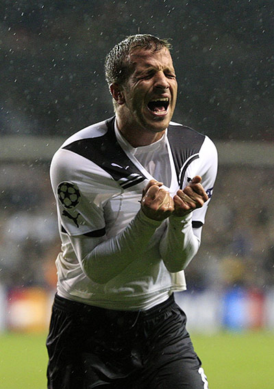 Weds Champions League: Rafael Van der Vaart reacts after missing a chance to score