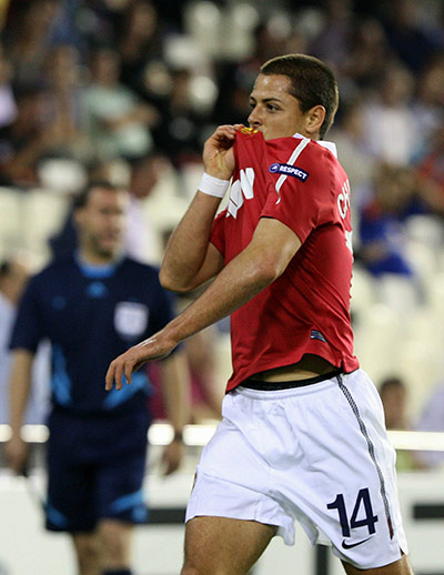 Champs League Wed: Javier Hernandez celebrates his goal