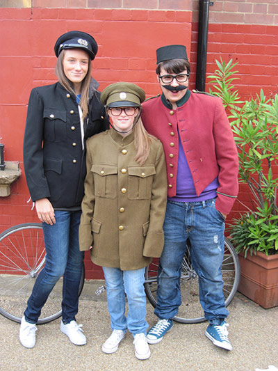 Liverpool Road: Three young people in military fancy dress