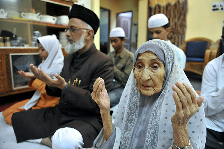 Ayodhya Update: Raheema Khatton (R), 93, offers prayers for nationwide peace in Hyderabad