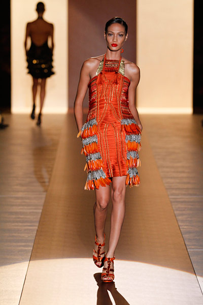 Top ten: Milan: Gucci jewel tone feather finale dres