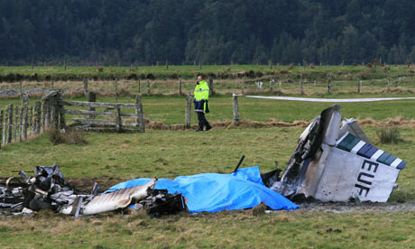 The wreckage of the plane which crashed in a field near Fox glacier, New Zealand, killing nine