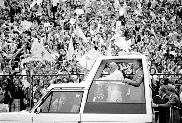 pope update: Pope John Paul II Popemobile at the Murrayfield Stadium