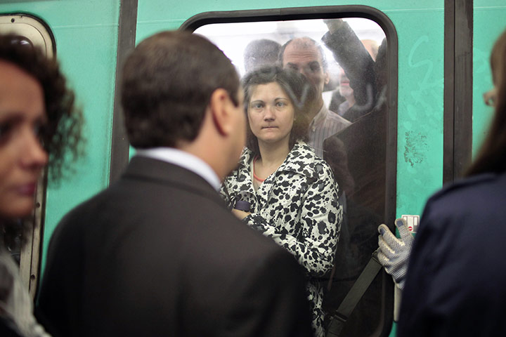 French Strikes: Commuters are seen in a crowded subway train Paris