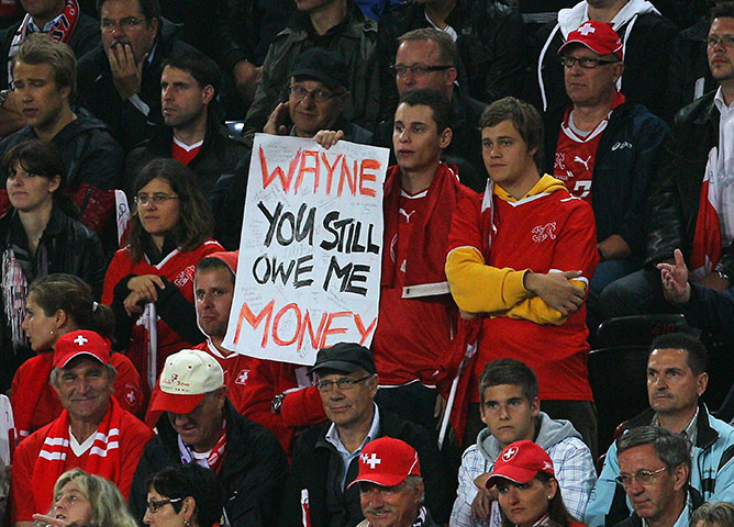 Switzerland v England: Swiss fans with banner