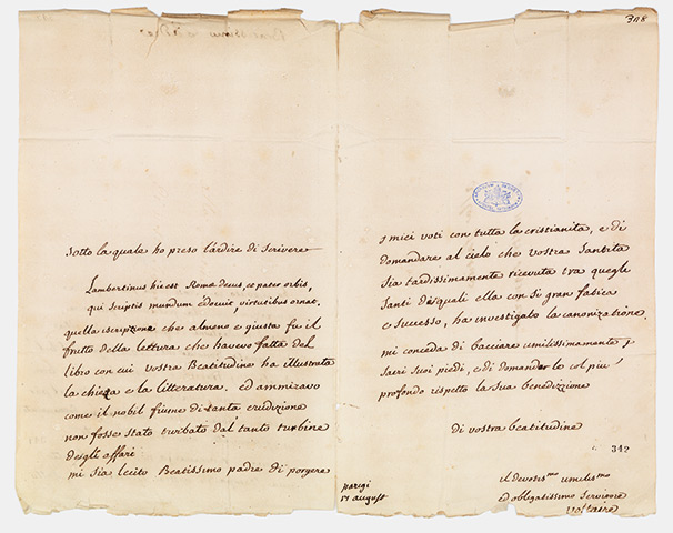 Secret Archives Vatican: Voltaire's letter to Pope Benedict XIV, 1745