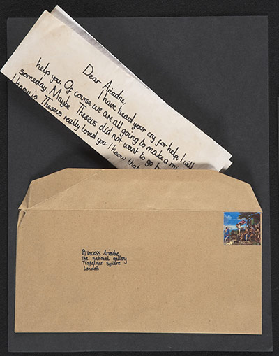 Art Into Literacy: A child's letter and envelope addressed to a woman in a painting 