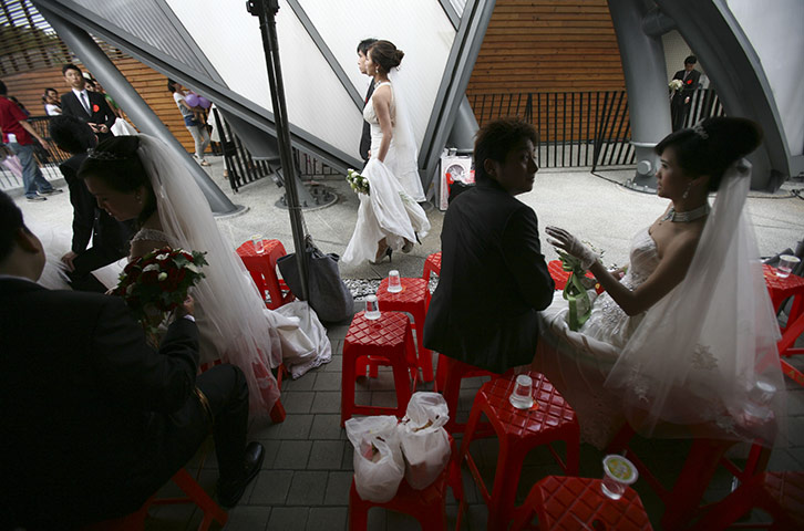 Mass Wedding Taipei: Couples prepare for a mass wedding in Taiwan, Taipei