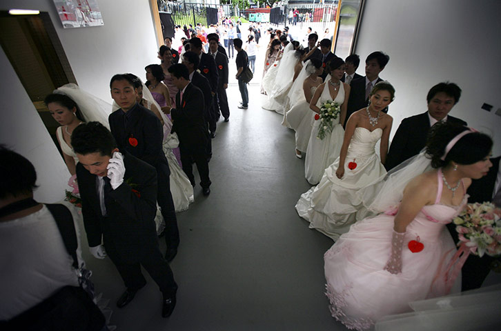 Mass Wedding Taipei: Couples line up for a mass wedding in Taipei, Taiwan