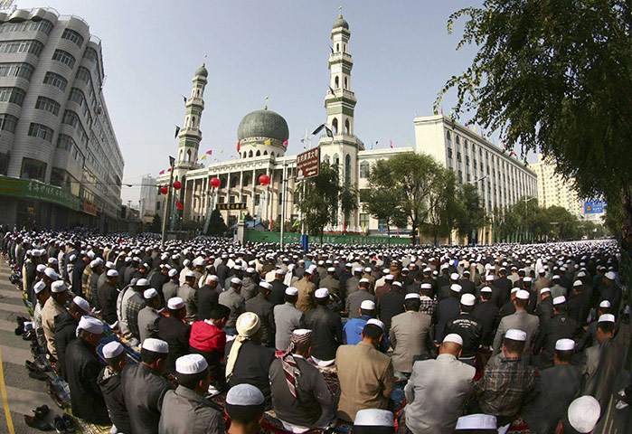 Eid Al-Fitr Festival: Muslims attend a prayer session at Dongguan Great Mosque during Eid al-Fitr