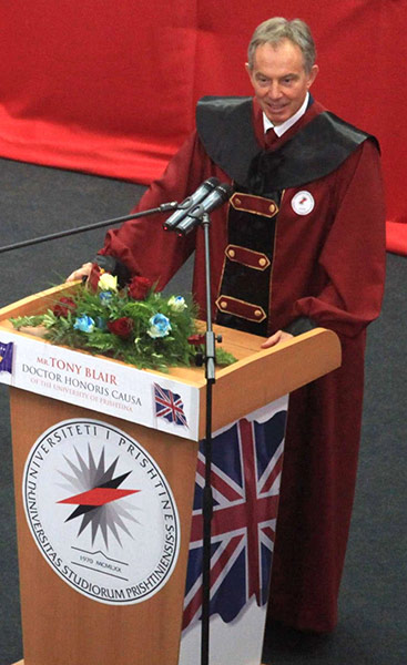 Celebrity style: Blair: Tony Blair speaks at University of Pristina, Kosovo - 08 Jul 2010