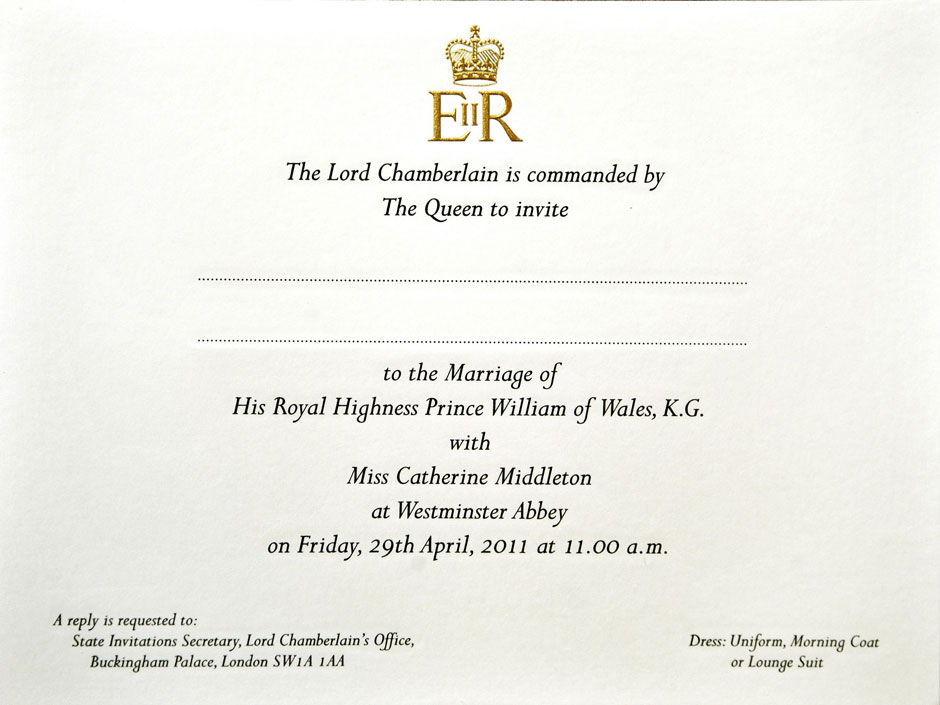 prince william wedding invitation. Royal wedding guest list: