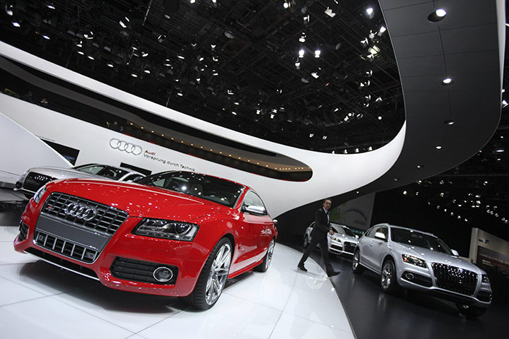 Detroit Auto Show: A man walks through the Audi display at the company's booth