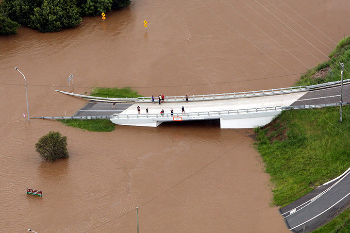 Queensland floods: Aerial view of floodwaters covering the Bruce Highway, south of Gympie
