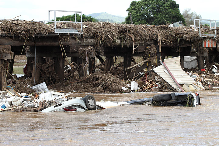 Brisbane floods: Car wrecks outside the town of Grantham in South East Queensland