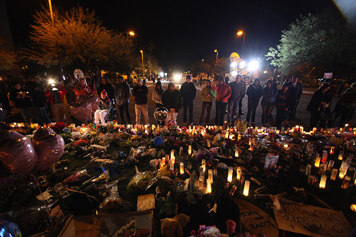 Tuscon shooting: A makeshift memorial set up outside the University Medical Centre