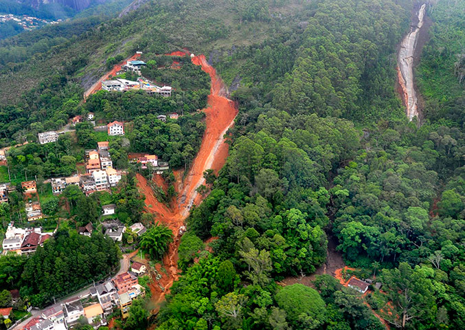 Brazil floods: View of a mudslide in Teresopolis