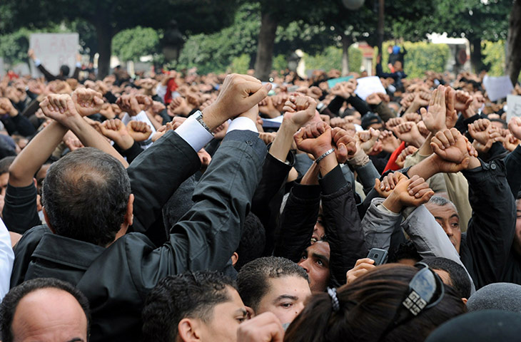 protests in tunisia: Tunisian demonstrators