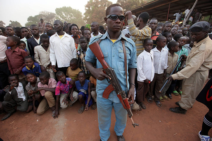 Sudan election: Southern Sudan policeman during a referendum cup football match in Yambio