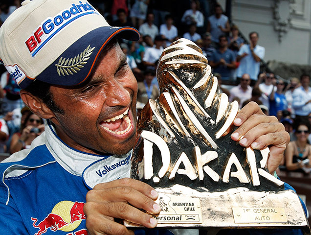 Dakar Update: Nasser Al-Attiyah of Qatar celebrates his victory in the the Dakar Rally