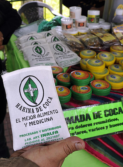 Coca products: Street vendors offer different products based in coca leaves in La Paz
